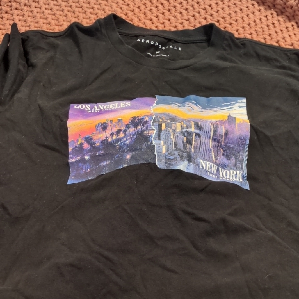 Aeropostale Black Tee with Cityscape Graphic